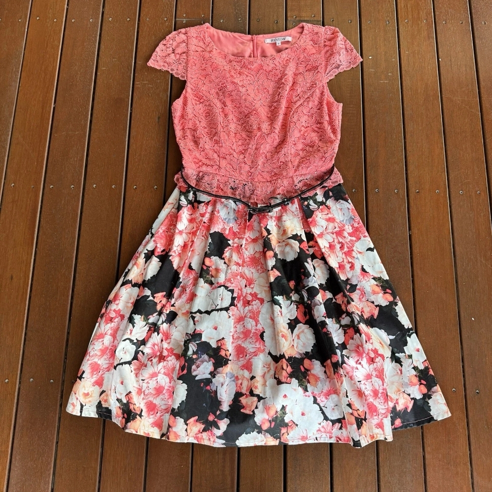 Pink Pleated Fit and Flare Dress with Flutter Sleeves